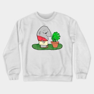 Lawn and Garden a funny cartoon of suburban life with a plant and a man with a big nose Crewneck Sweatshirt